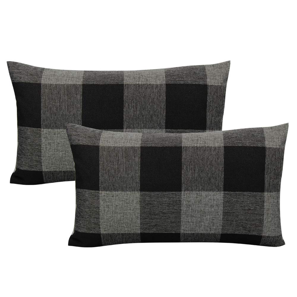 VAKADO Outdoor Plaid Throw Pillow Covers 18x18 Set of 2, Black & White