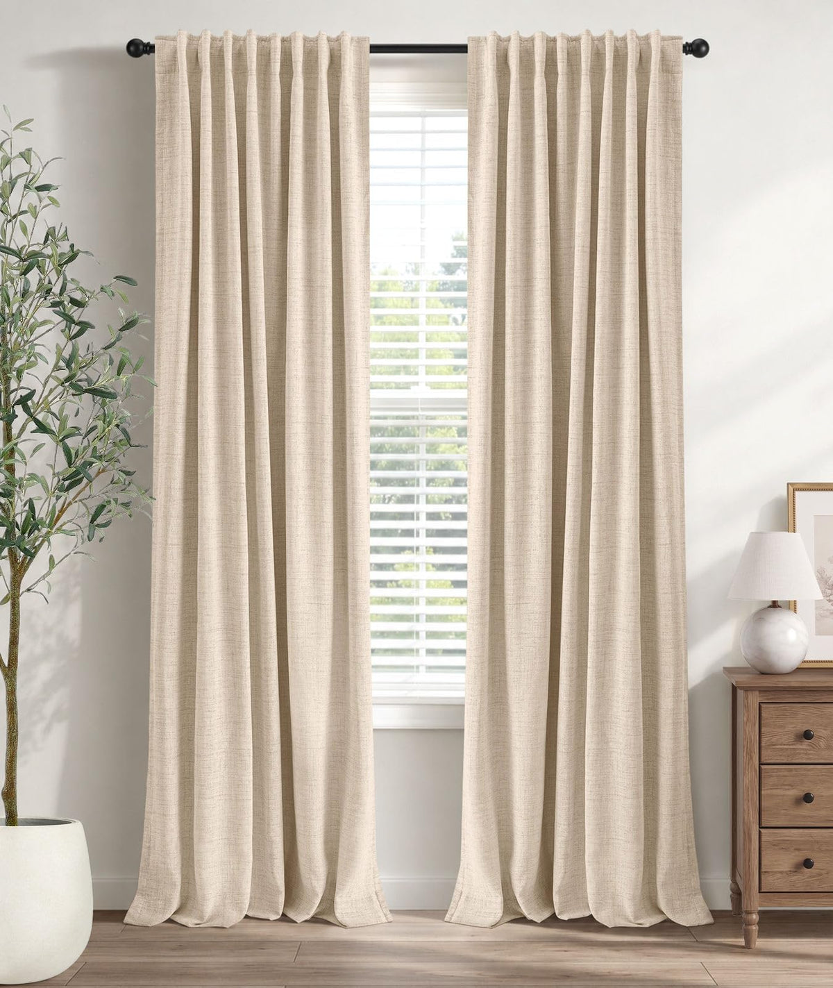 INOVADAY 100% Blackout Linen Curtains for Bedroom 50x84 Inches Cream