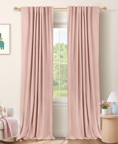 Linen Total Blackout Curtains for Bedroom Living Room 84 Inch, Cream