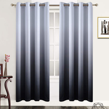 SimpleHome Ombre Black to Grey White Curtains for Living Room 52Wx84L