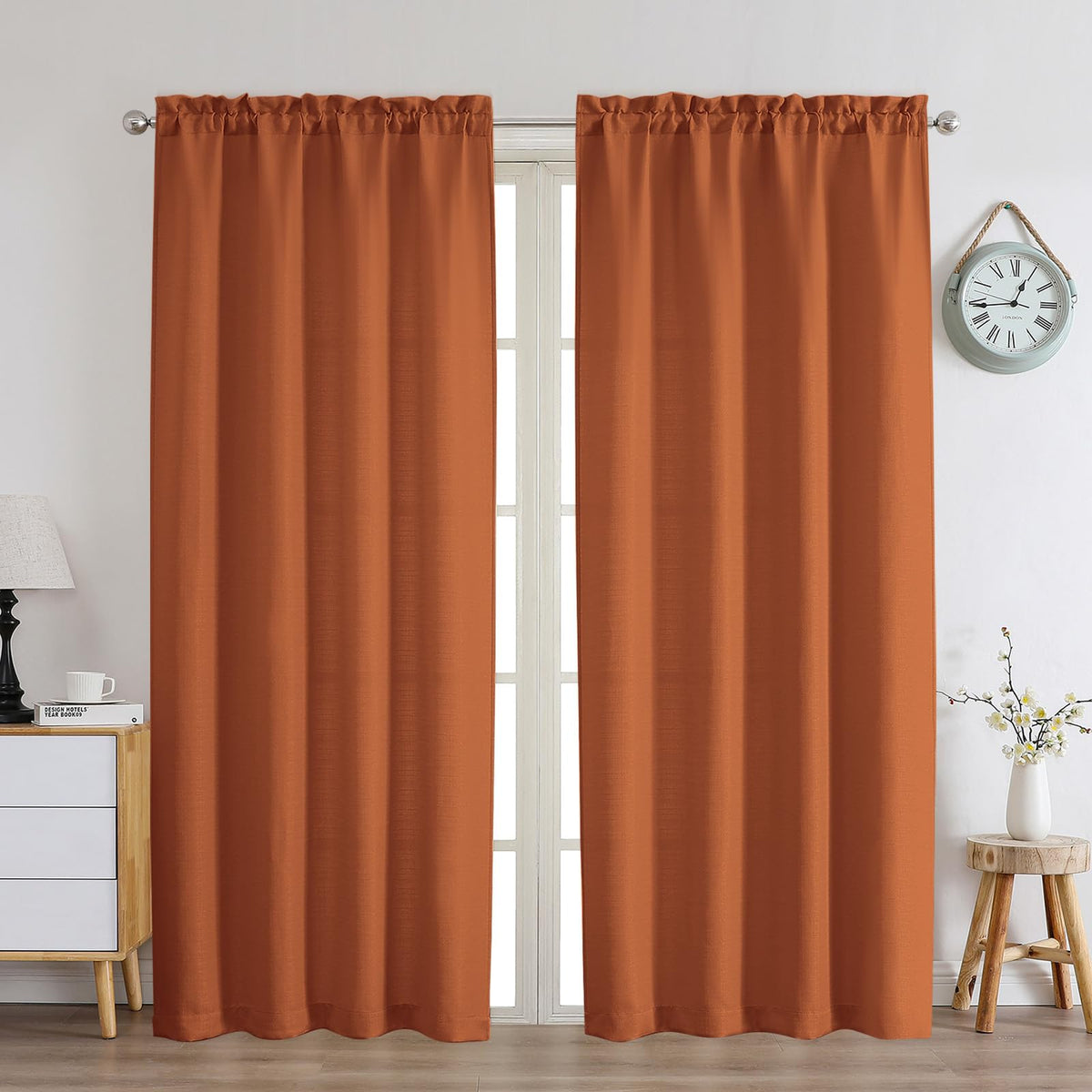 Chyhomenyc White Curtains 45 Inch Length 2 Panels, Faux Linen Textured