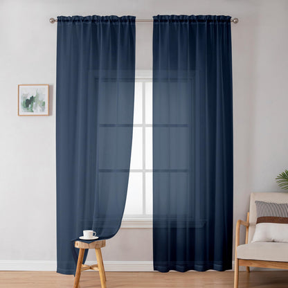 Simplebrand Black Sheer Curtains 84 Inches Long 2 Panels for Living Room