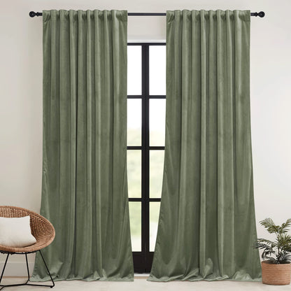 RYB HOME Sage Green Velvet Curtains 84 inches for Bedroom Living Room