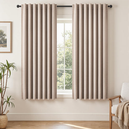 Topfinel Cream Ivory Blackout Curtains & Drapes 84 Inch Length, Beige Pinch Pleat Full Blackout Flax Linen Tab Top Soundproof Curtains with Hooks Rings for Bedroom Living Room Track 2 Panels Set