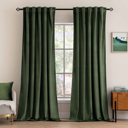 MIULEE Velvet Curtains 52x84 inches 2 Panels Olive Green Blackout Curtains