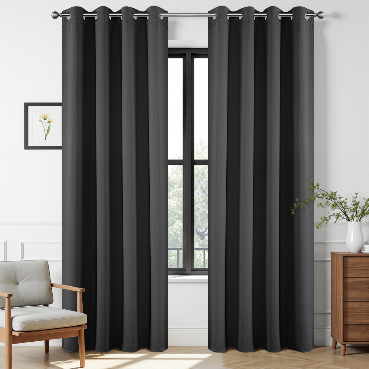 Joydeco Blackout Curtains for Bedroom 84 Inch - Black Out Curtains with Grommets Thermal Insulated Room Darkening Light Blocking, Noise Reducing & Wrinkle-Free Drapes for Living Room Windows, 2 Panels
