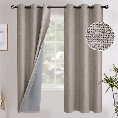 YoungsTex Linen Blackout Curtains 63 Inch Length Bedroom Beige Darkening