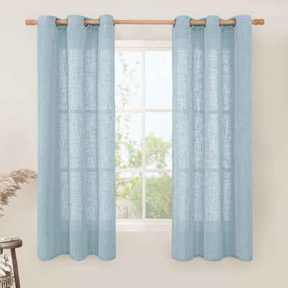 LAMIT Cream Ivory Linen Semi Sheer Curtains 84 inch Length for Bedroom