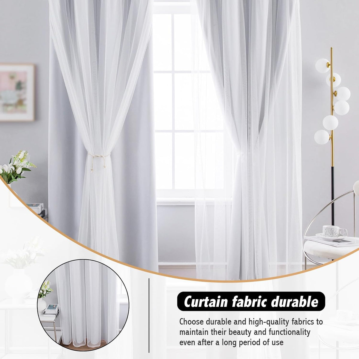Anytime Double Layer Blackout Curtains 2 Panels，52Wx84L，Greyish White