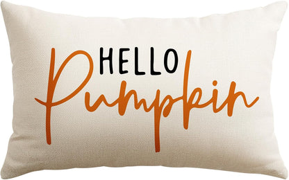Artscope Hello Pumpkin Beige Lumbar Throw Pillow Cover 12x20 Inch Fall Decoration Cushion Cover Thanksgiving Farmhouse Pillow Case for Home Sofa Couch Decor