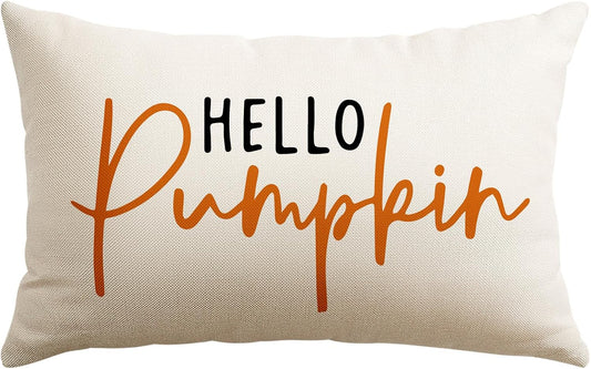 Artscope Hello Pumpkin Beige Lumbar Throw Pillow Cover 12x20 Inch Fall Decoration Cushion Cover Thanksgiving Farmhouse Pillow Case for Home Sofa Couch Decor
