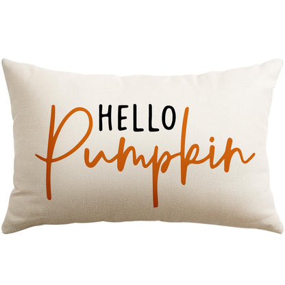 Artscope Hello Pumpkin Beige Lumbar Throw Pillow Cover 12x20 Inch Fall Decoration Cushion Cover Thanksgiving Farmhouse Pillow Case for Home Sofa Couch Decor
