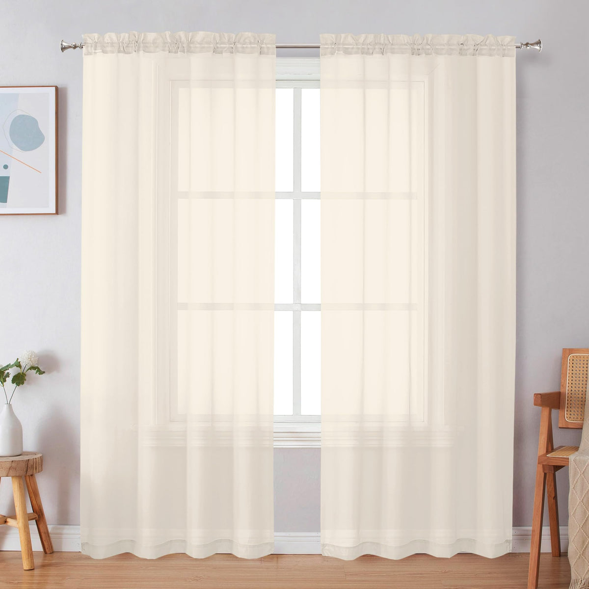 Simplebrand Black Sheer Curtains 84 Inches Long 2 Panels for Living Room
