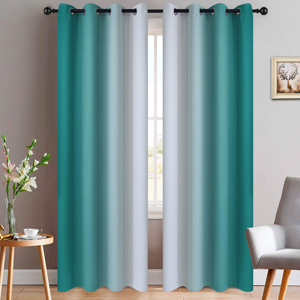 Yakamok Ombre Curtains Blue and Greyish White for Living Room,52Wx84L