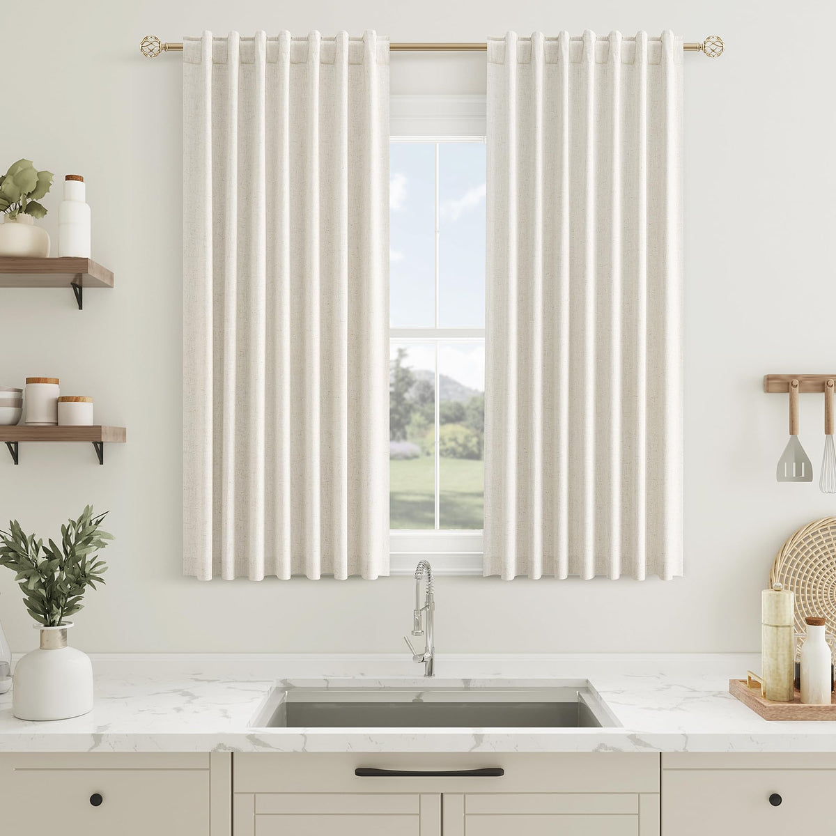 Guken Cream Linen Blackout Curtains 84 Inch Length 2 Panels Set for Living Room Bedroom Back Tab Thermal Insulated 100% Black Out Drapes Room Darkening Window Curtain Ivory Natural Beige