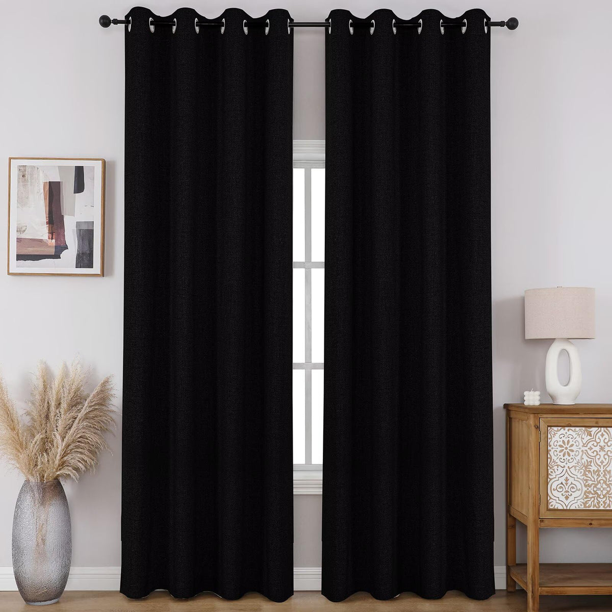 CUCRAF 100% Blackout Window Curtains 84 inches Long 2 Panels Set, Faux Linen Look Thermal Insulated Grommet Drapes, Room Darkening Curtain for Bedroom Living Room(W52 x L84 Inch, Light Khaki)