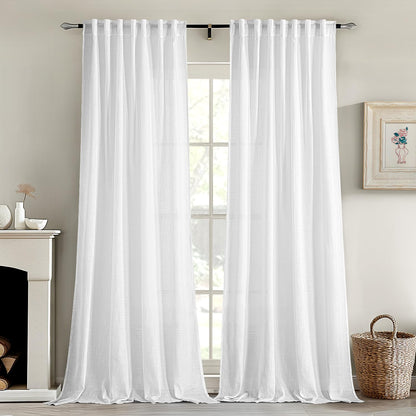 MIULEE Natural White Linen Curtains 52x84 Inch Long for Bedroom Living Room