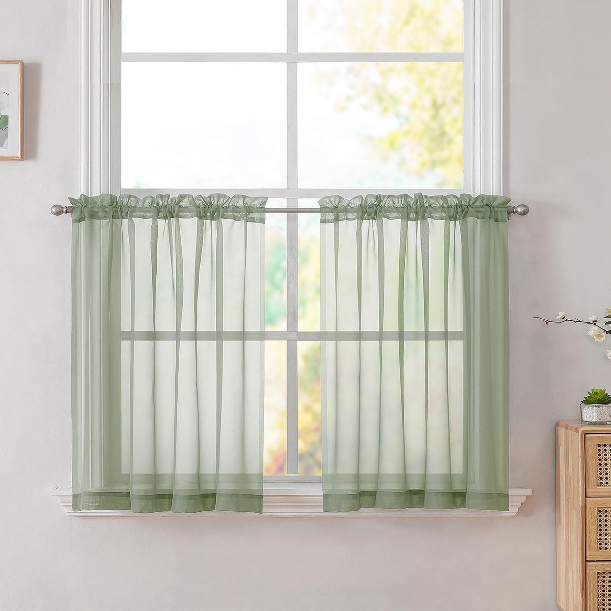 Simplebrand Black Sheer Curtains 84 Inches Long 2 Panels for Living Room