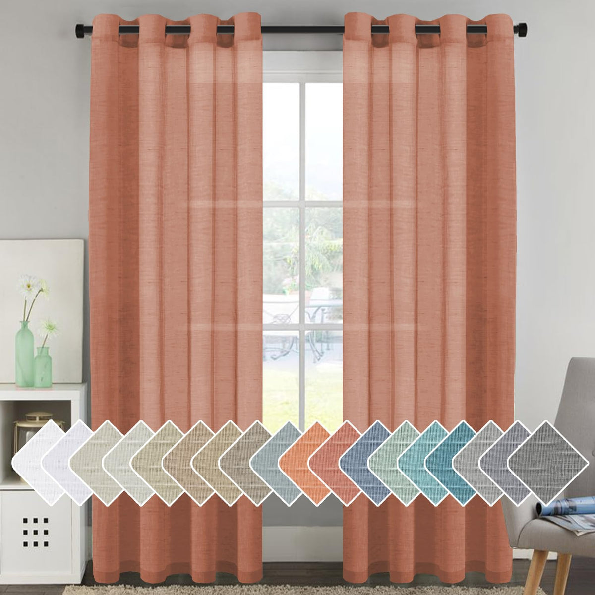 H.VERSAILTEX Natural Linen Sheer Curtains 84" 2 Panels Grommet