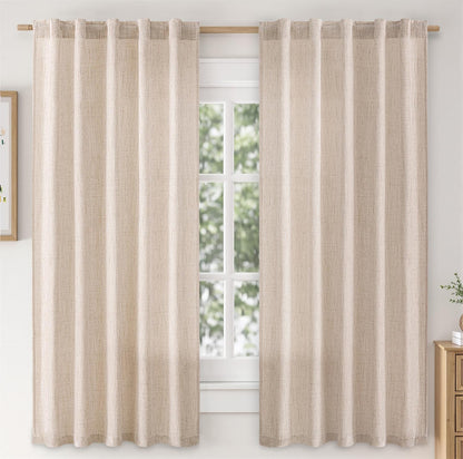 MIULEE Faux Linen Curtains 84 Inch Length 2 Panels Natural Semi Sheer Curtain with Back Tab Rod Pocket, Light Filtering Window Privacy Burlap Drapes for Living Room Bedroom 42W x 84L Linen