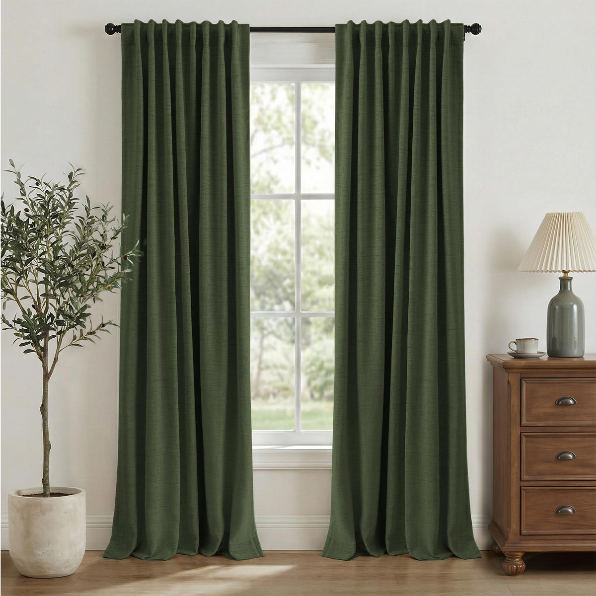 INOVADAY 100% Blackout Linen Curtains for Bedroom 50x84 Inches Cream