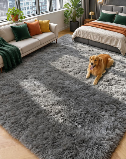 Fluffy Grey Rug for Bedroom 4x6, Modern Area Rugs for Kids Room Living Room