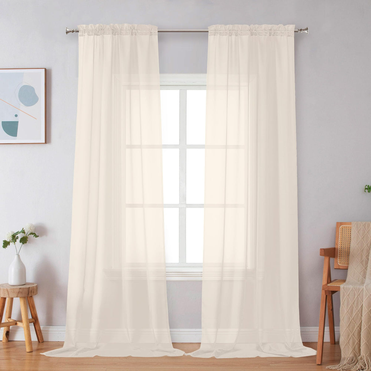 Simplebrand Black Sheer Curtains 84 Inches Long 2 Panels for Living Room