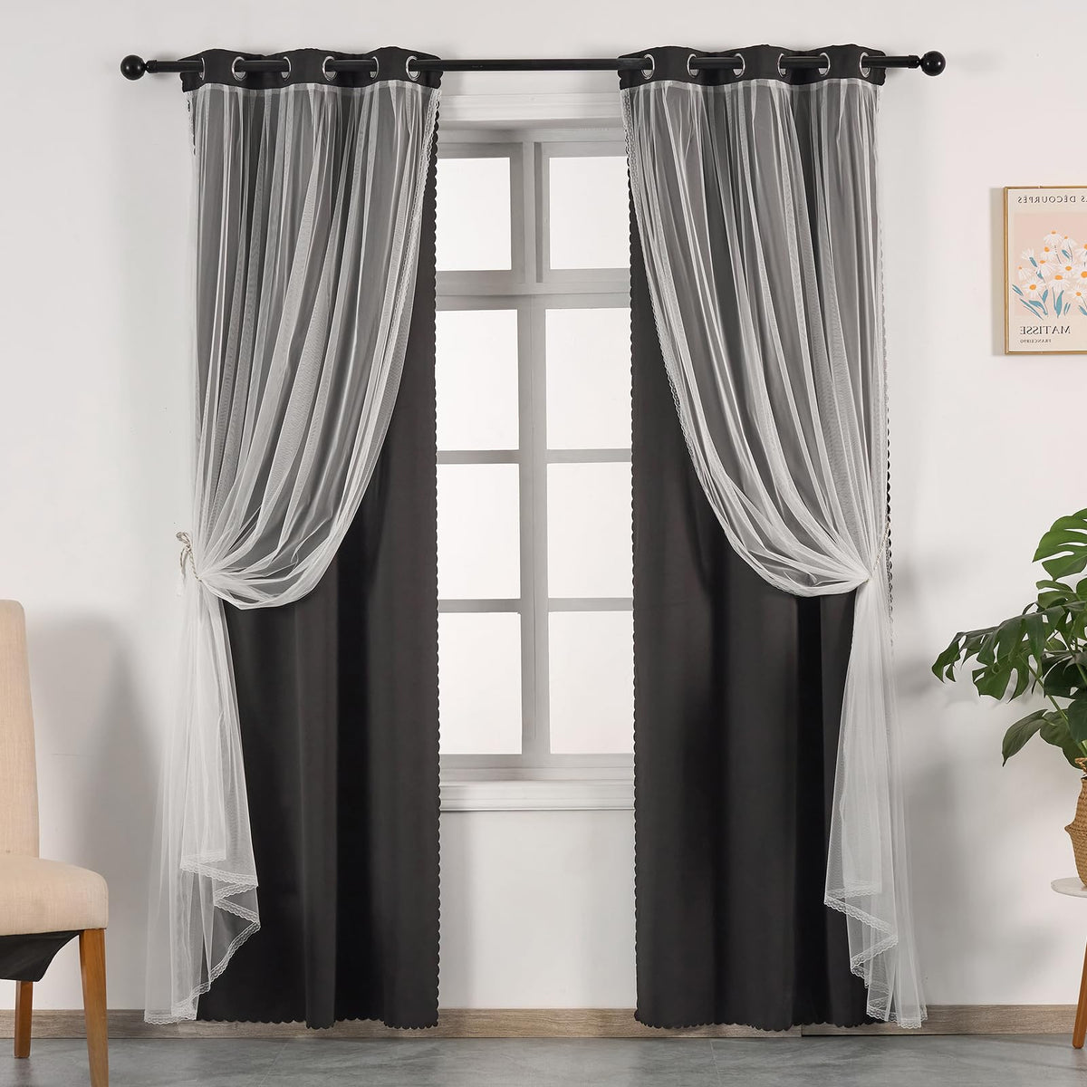 Anytime Double Layer Blackout Curtains 2 Panels，52Wx84L，Greyish White