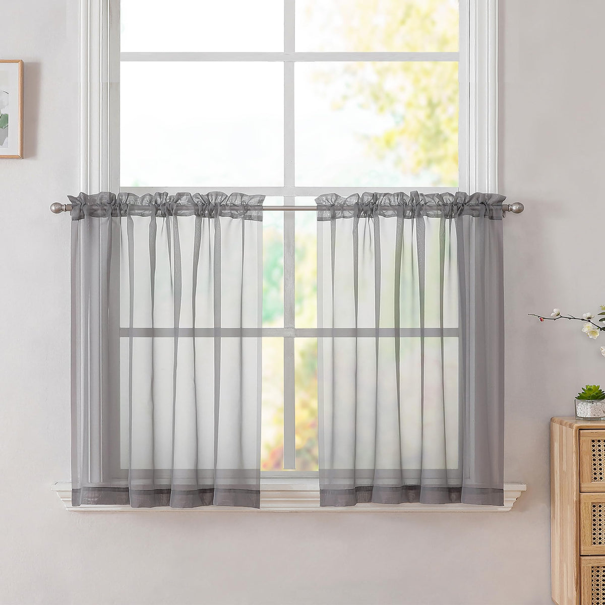 Simplebrand Black Sheer Curtains 84 Inches Long 2 Panels for Living Room