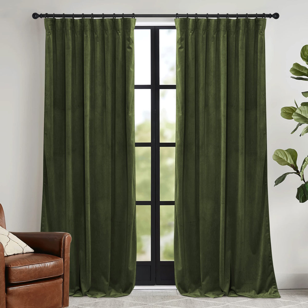 RYB HOME Sage Green Velvet Curtains 84 inches for Bedroom Living Room
