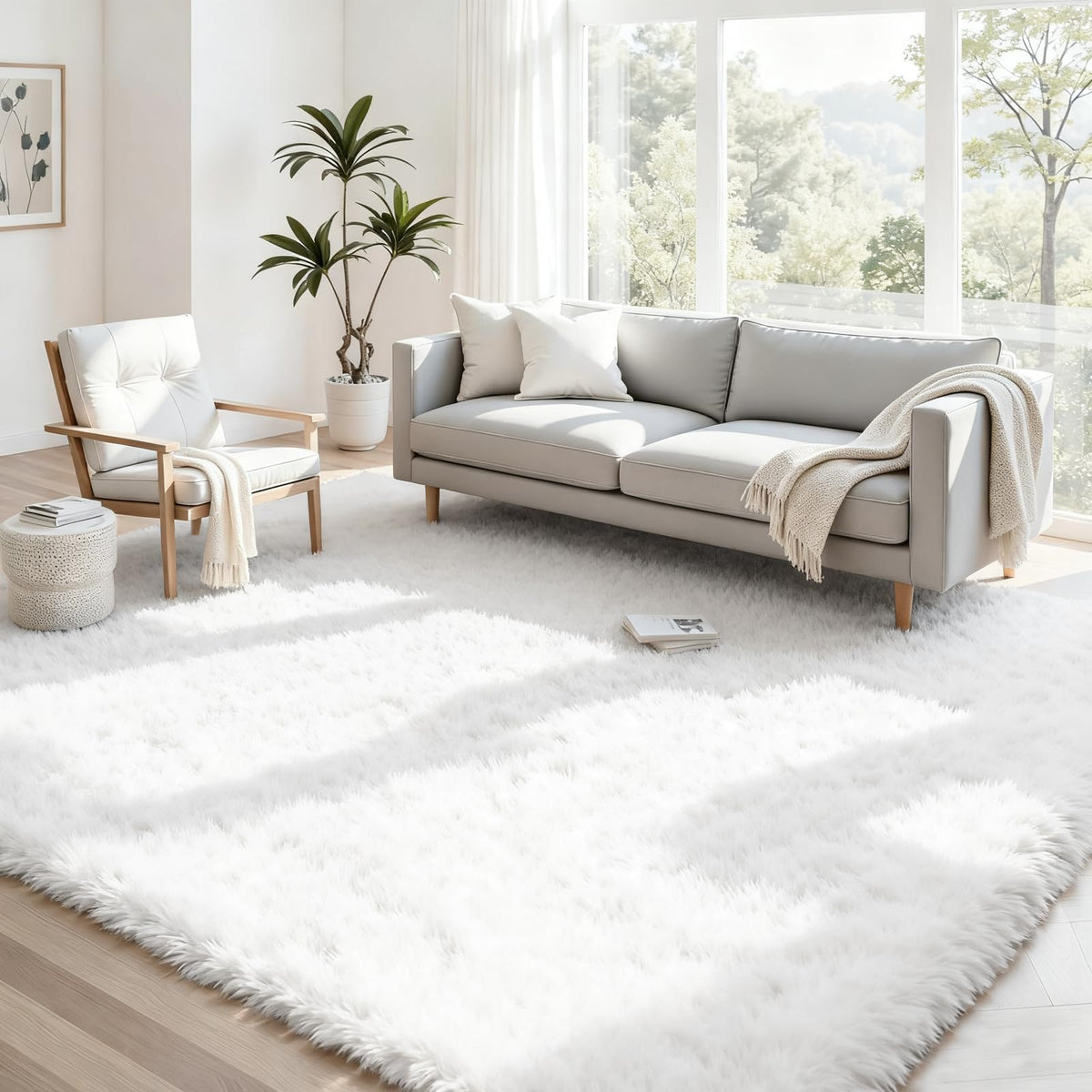 8x10 Fluffy Shag Area Rugs for Living Room Bedroom: Soft Plush Carpet Grey