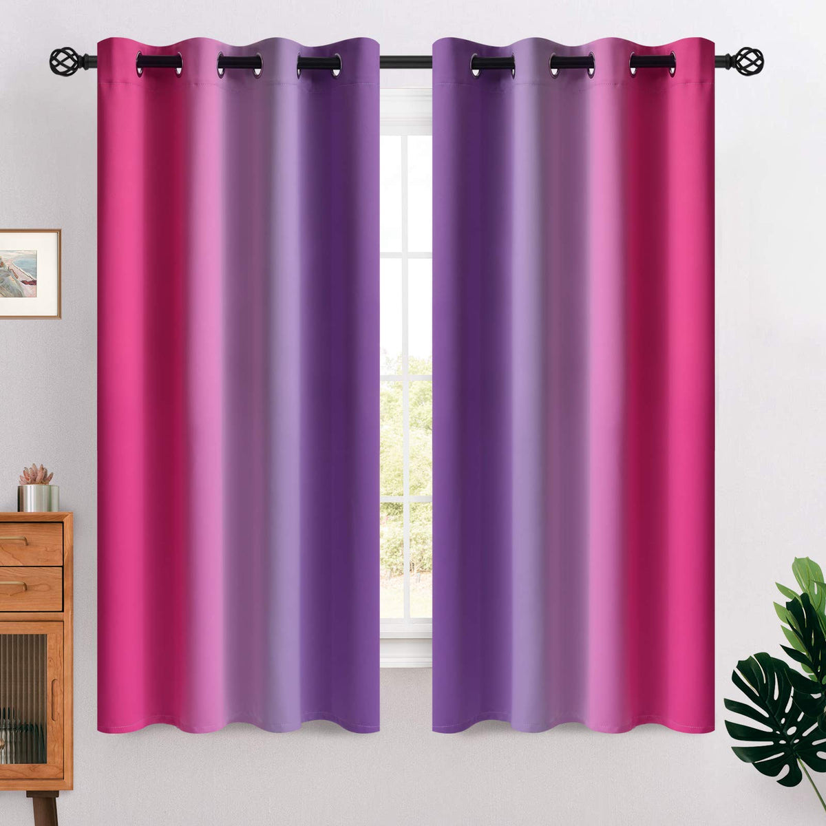 COSVIYA Grommet Room Darkening Ombre Purple Curtains W52xL63 inch