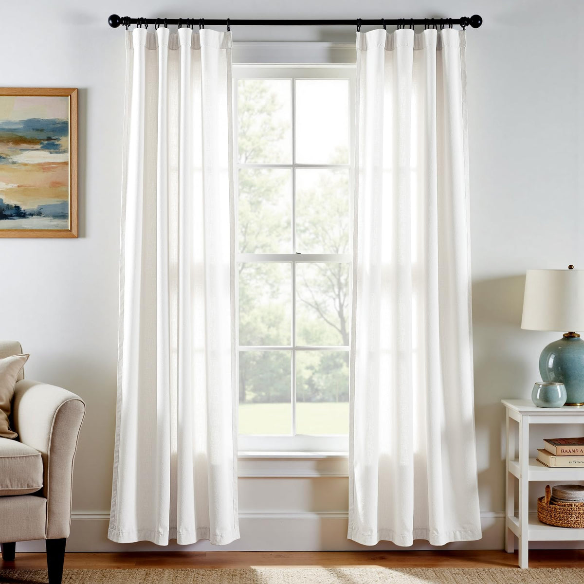 jinchan Linen Curtains Light Filtering Back Tab 50x96 Inch 2 Panels Beige