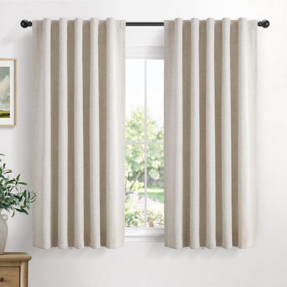 Linen Total Blackout Curtains for Bedroom Living Room 84 Inch, Cream