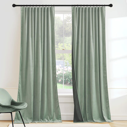 RYB HOME Sage Green Velvet Curtains 84 inches for Bedroom Living Room