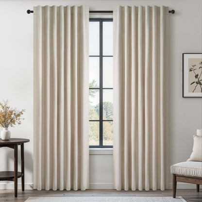 Topfinel Cream Ivory Blackout Curtains & Drapes 84 Inch Length, Beige Pinch Pleat Full Blackout Flax Linen Tab Top Soundproof Curtains with Hooks Rings for Bedroom Living Room Track 2 Panels Set