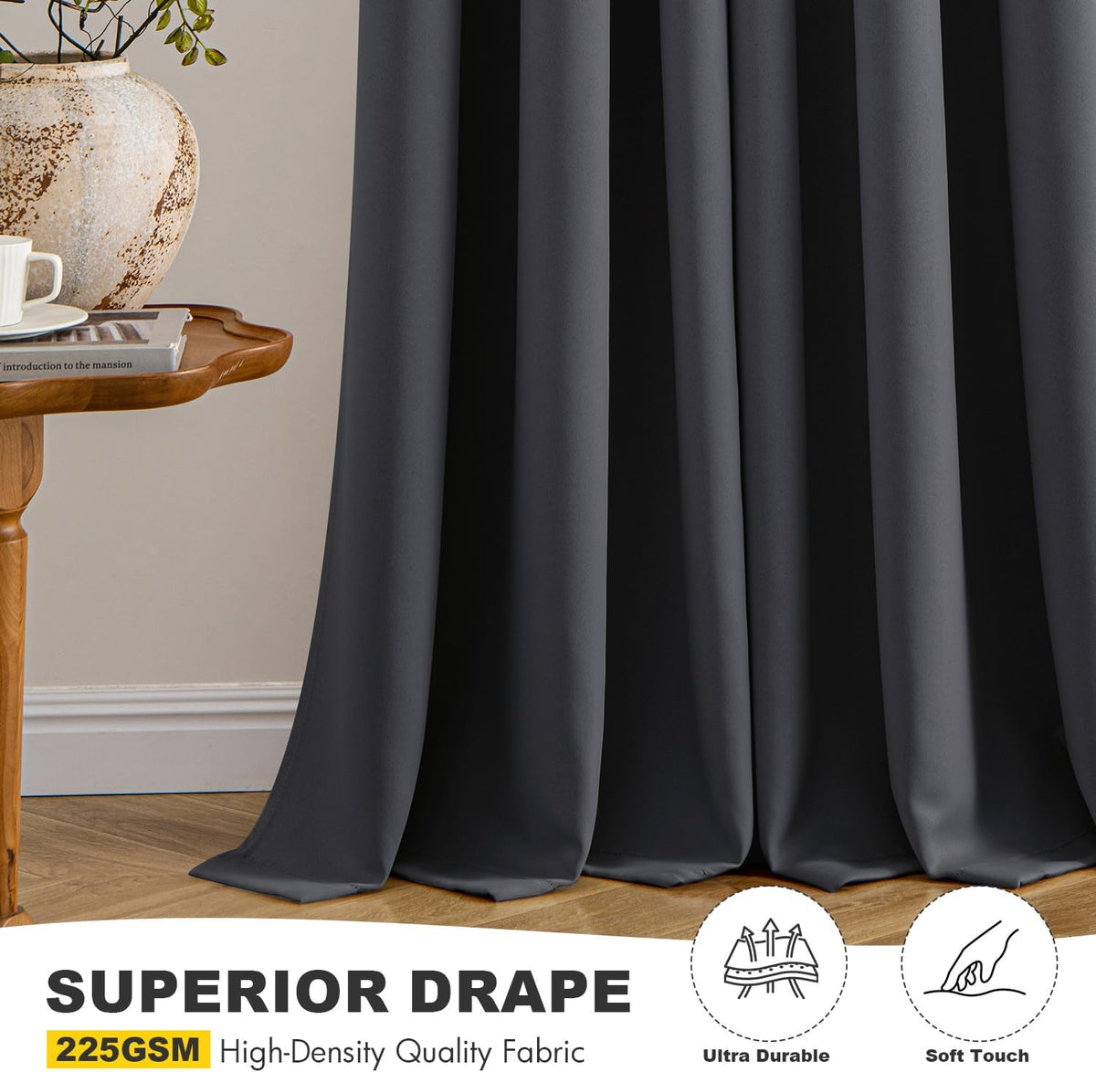 MIULEE Blackout Curtains for Bedroom 2 Panels 40 x 63 Inch Long Dark Grey