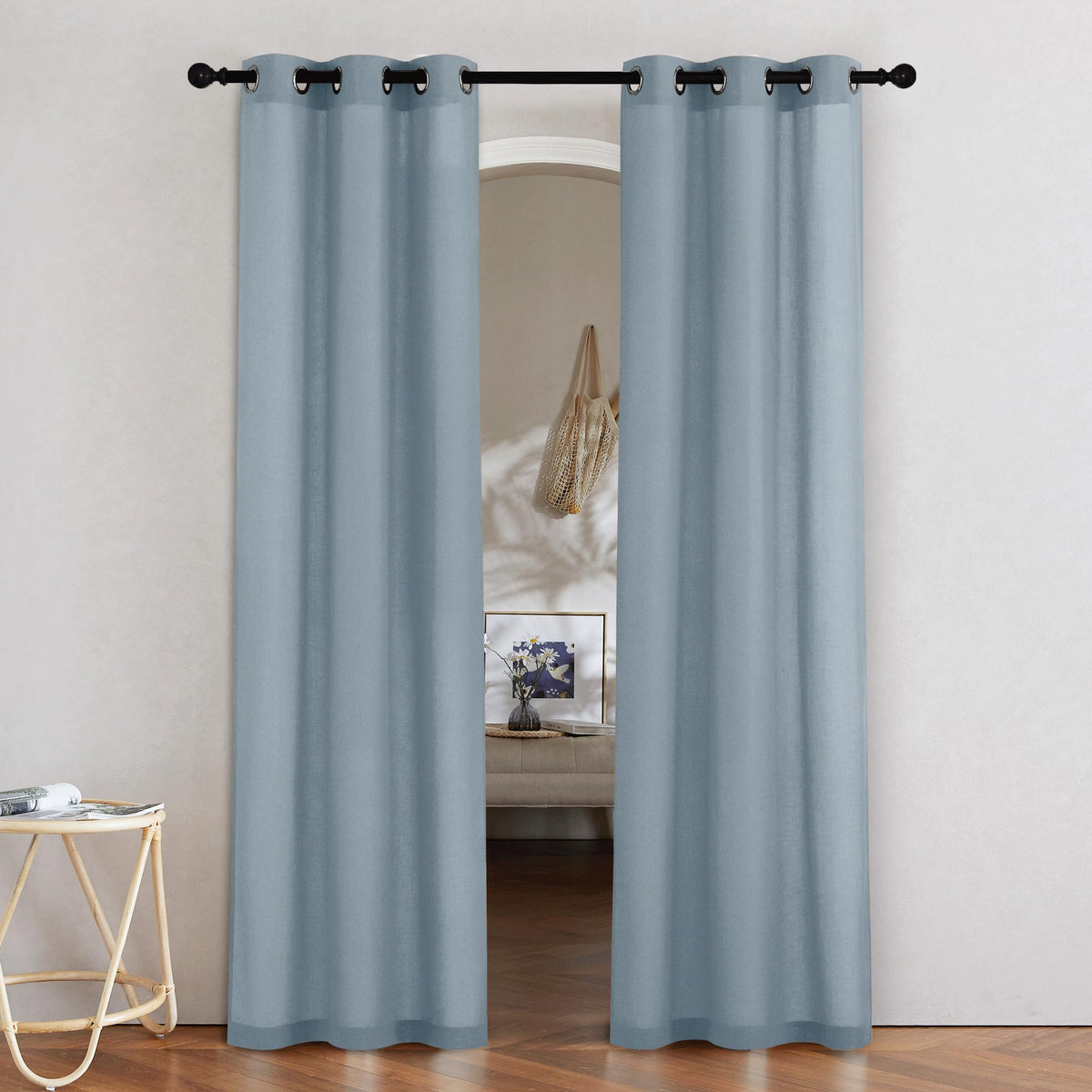 NICETOWN Natural Linen Curtains 84 inch Long 2 Panels Set, Grommet Top Thick Linen Burlap Semi Sheer Vertical Drapes Privacy Assured with Light Filtering for Bedroom/Living Room, W55 x L84