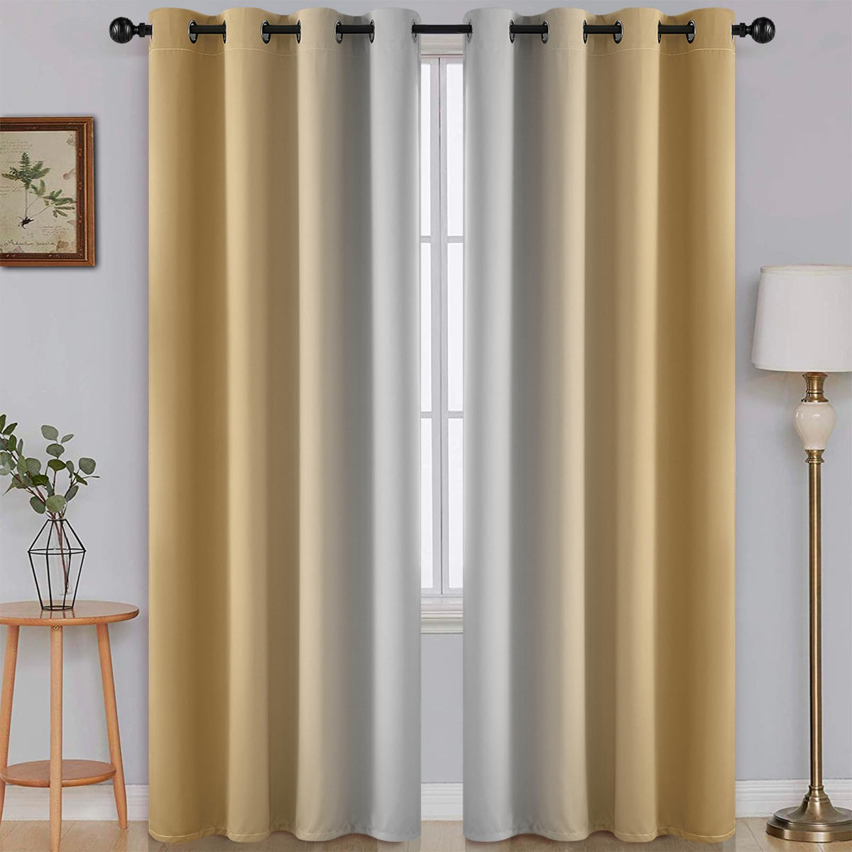 SimpleHome Ombre Black to Grey White Curtains for Living Room 52Wx84L