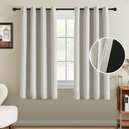 H.VERSAILTEX Linen Blackout Curtain 84 Inches Long for Bedroom/Living Room Thermal Insulated Grommet Linen Look Curtain Drapes Primitive Textured Burlap Effect Window Drapes 1 Panel - Heather Ivory
