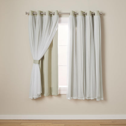 TOWN & COUNTRY LUXE Talia Double Layer Indoor Curtains, Sheer and Room Darkening Blackout, Grommet Top, Energy Efficient, 2-Pack Set, 52"x84", Rose Blush