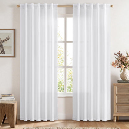 MIULEE Faux Linen Curtains 84 Inch Length 2 Panels Natural Semi Sheer Curtain with Back Tab Rod Pocket, Light Filtering Window Privacy Burlap Drapes for Living Room Bedroom 42W x 84L Linen