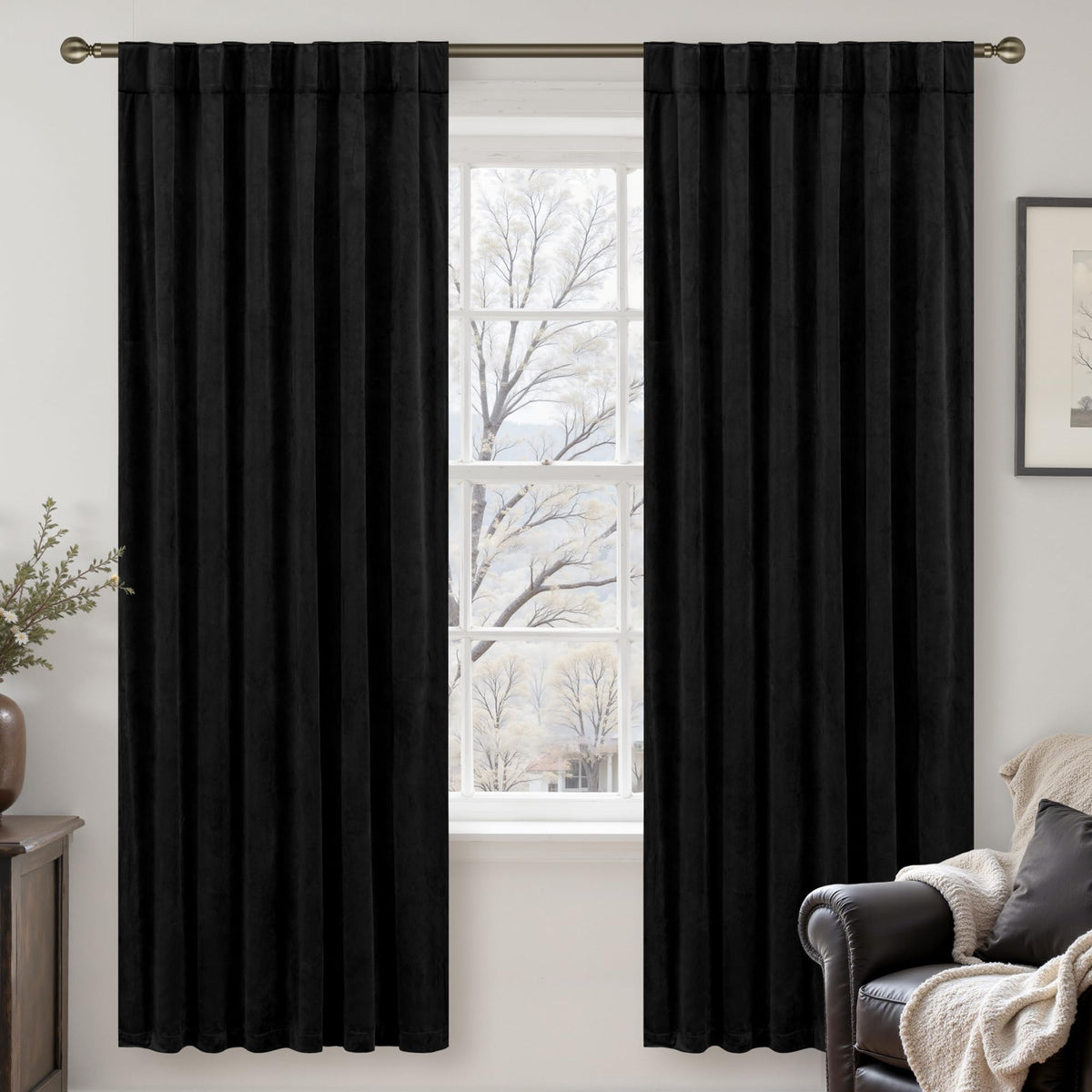 LAMIT Olive Green Velvet Curtains 84 Inch Length for Living Room, 2 Panels