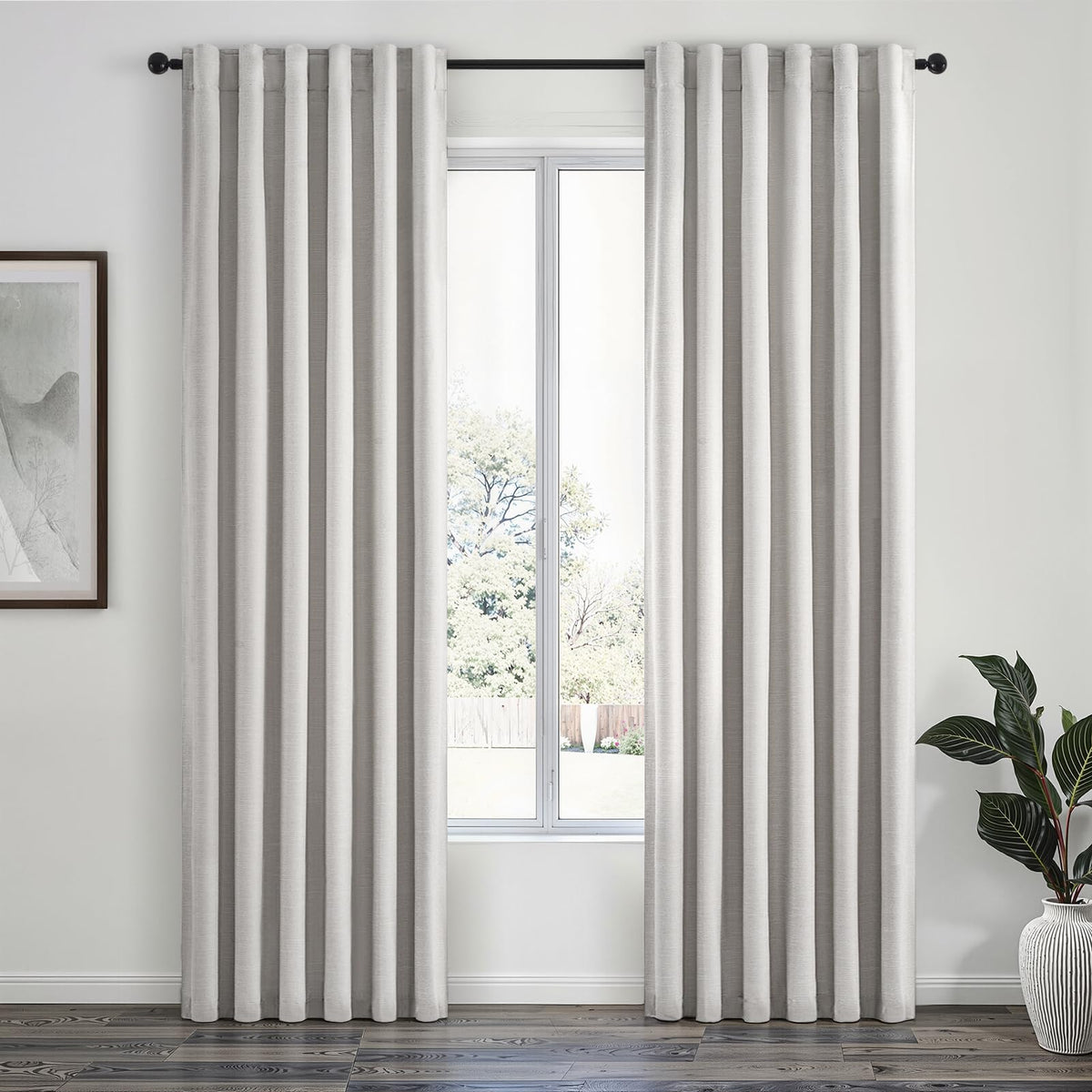 Topfinel Cream Ivory Blackout Curtains & Drapes 84 Inch Length, Beige Pinch Pleat Full Blackout Flax Linen Tab Top Soundproof Curtains with Hooks Rings for Bedroom Living Room Track 2 Panels Set