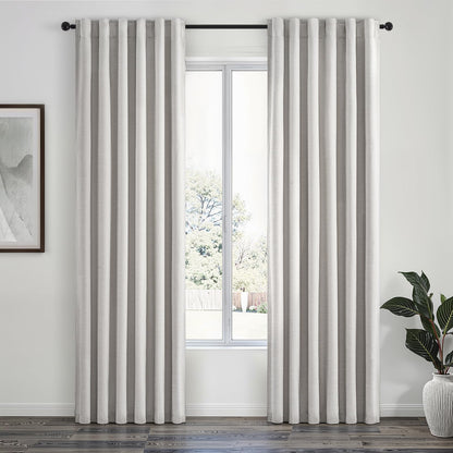 Topfinel Cream Ivory Blackout Curtains & Drapes 84 Inch Length, Beige Pinch Pleat Full Blackout Flax Linen Tab Top Soundproof Curtains with Hooks Rings for Bedroom Living Room Track 2 Panels Set