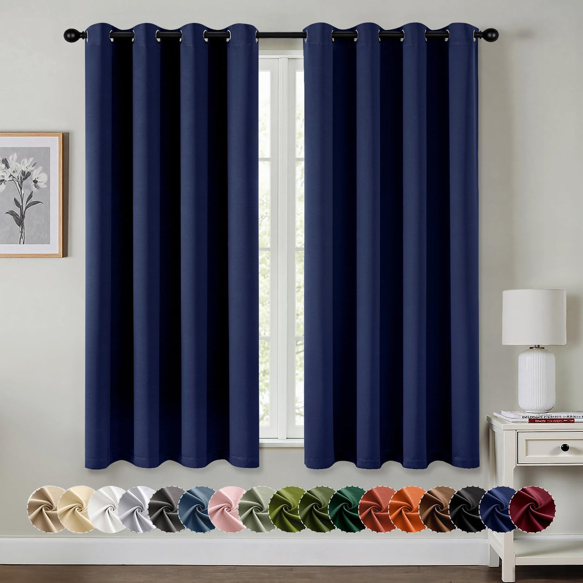 MIULEE Blackout Curtains for Bedroom 2 Panels 40 x 63 Inch Long Navy Blue