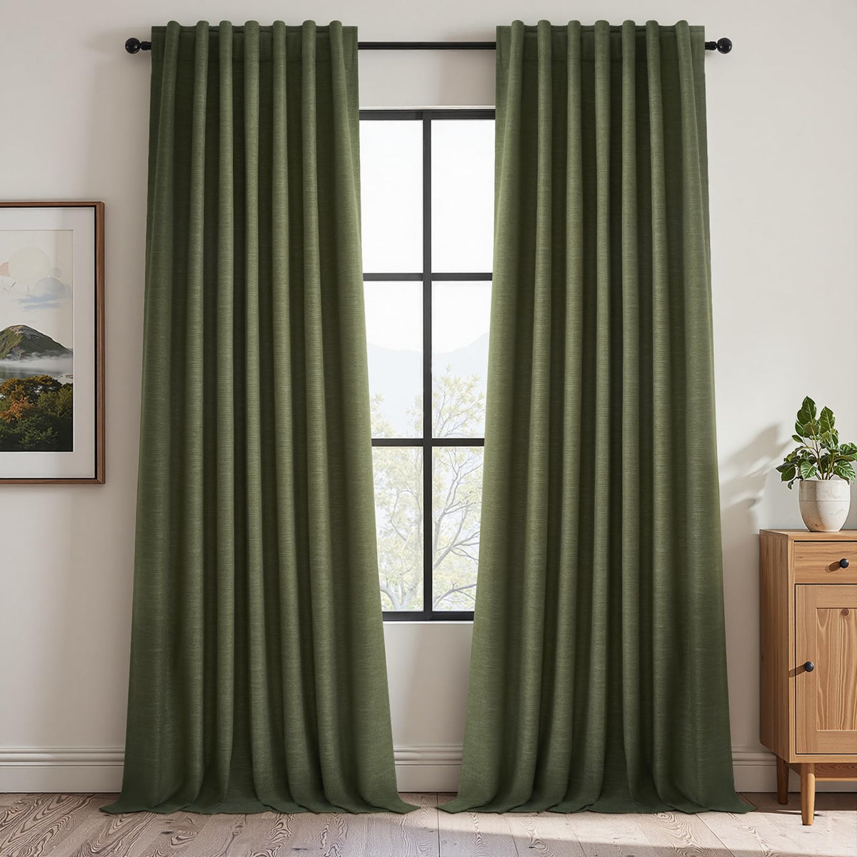 Topfinel Cream Ivory Blackout Curtains & Drapes 84 Inch Length, Beige Pinch Pleat Full Blackout Flax Linen Tab Top Soundproof Curtains with Hooks Rings for Bedroom Living Room Track 2 Panels Set