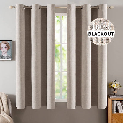MIULEE 100% Blackout Linen Curtains for Bedroom 52x84 Inches Natural Beige