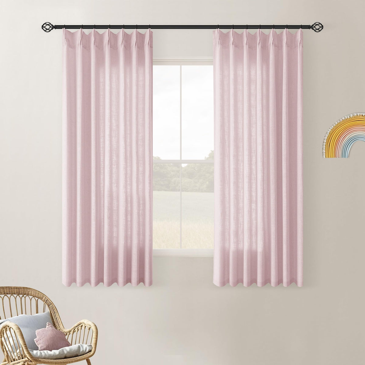 TWODRAPES Natural Pinch Pleated Linen Semi Sheer 84 Inch Curtains 2 Panels