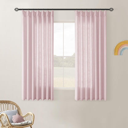 TWODRAPES Natural Pinch Pleated Linen Semi Sheer 84 Inch Curtains 2 Panels